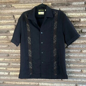 Cubavera Black Embroidered Bowling Short Sleeve Shirt Size Small